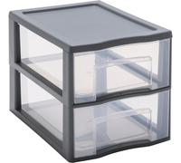Teppd-Sundis Tag Tower, Petite Tour De Rangement En Plastique Gris, 2 Tiroirs Transparents Format A4, Hauteur 25,5 Cm, Superposable, Idéale Rangement Bureau, Cours, Documents, Fournitures