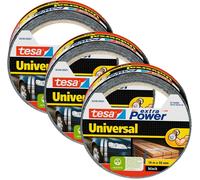 TEPPD-tesa extra Power Universal Ruban Adhésif Toile - Tenue extra forte - Duct Tape pour les Réparations, la Fixation, l'Étanchéité et plus Encore - Noir - 3 Rouleau - 10 m x 50 mm
