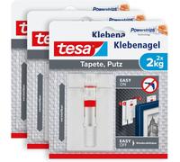 Teppd-Tesa Lot De 3 Paquets De 2 Clous Adhésifs Ajustables Pour Papier Peint & Plâtre 2 Kg \U2013 Hauteur Ajustable \U2013 Avec 6 Languettes Adhésives Par Paquet Blanc