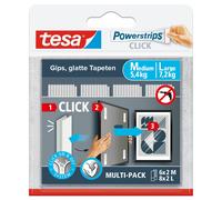 Teppd-Tesa Powerstrips Click - Pastilles Adhésives À Clipser Et Déclipser Pour Cadres Et Décorations Murales Sans Percer - Pastilles Adhésives À Clipser Avec Système On Et Off - Large - 6 X 2 M, 8 X