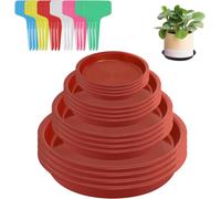 TEPPE-16 Soucoupes pour Pots de Fleurs, Coupelle Pot de Fleur, Soucoupe Pot Fleur Plastique, Soucoupes pour Plantes, Dessous de Pot de Fleur pour Intérieur Extérieur Jardin, 12/14/18/22cm + 24 étique