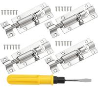 Teppe-4 Pcs 3 Pouces Loquet Porte En Acier Inoxydable Verrou Targette Porte Verrous De Porte Coulissants Avec 24 Vis Et Tournevis Multifonction Boulon De Porte Pour Portes Fenêtres Armoires Clôture