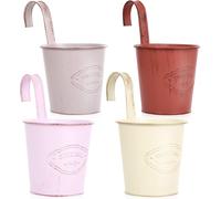 TEPPE-4 Pcs Pot de Fleurs Suspendu Métal avec Trou de Drainage,Pot de Fleur Métal Coloré avec Crochet Amovible, Style Vintage pour Décotation Balcon Jardin Mural Clôture Modèl-01