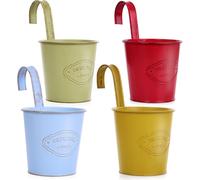 TEPPE-4 Pcs Pot de Fleurs Suspendu Métal avec Trou de Drainage,Pot de Fleur Métal Coloré avec Crochet Amovible, Style Vintage pour Décotation Balcon Jardin Mural Clôture Modèl-03