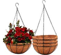 TEPPE-4 Pièces Pots à Suspendu en Métal avec Doublure en Coco, 20CM Panier de Fleurs Ronds Suspendus de Doublure en Fibre de Coco avec 40CM Chaîne pour Jardin Porche Patio Plante Fleur Décoration