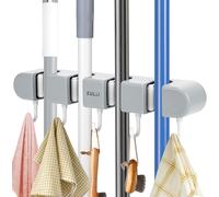 Teppe-Accroche Balai Mural, 4 Supports 5 Crochets Gris Porte Balais Mural, Support Balais Mural Cintre De Rangement, Accroche Balais Mural Sans Percer Pour Cuisine Escalier Buanderie, Jardin, Garage