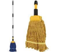 Teppe-Aselected Balai À Franges Industriel Robuste Avec Manche Et Pince De Serrage De 163 Cm De Long, 2 Têtes De Balai Humides Amovibles Pour Le Nettoyage Du Sol Du Garage, Du Béton Et Du