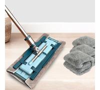Teppe-Balai Serpillère, Nouvelle Articulation Métallique Fiable, Rotation 360°, Manche Télescopique En Acier, 3pcs Doubles Côtés En Microfibre, Pour Stratifiés, Carrelages Et Plinthes (Bleu)