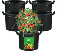 TEPPE-Lot de 5 Sacs de Plantation en Tissu de 20 l avec poignée et ?illets en métal - Sacs à Pommes de Terre réutilisables pour la Plantation dans Une Tente de Plantes - Pot en Tissu Noir