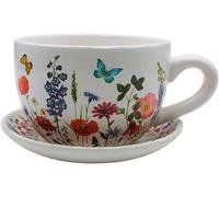 Teppe-Pot De Fleurs Avec Poignée En Céramique, Motif Prairie Florale, L X H 20 X 15 X 12 Cm