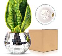TEPPE-Pot de fleurs disco - Pots de fleurs - Boule à facettes - Argenté - Paillettes - Mosaïque - Boule disco - En plastique - Petite boule disco - Décoration en pot - Pour fête, bureau, cuisine