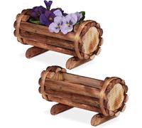 Teppe-Relaxdays Vase Pour Plantes, Bois Flambé, 2 Pièces, Décoration Jardin, Demi Tonneau Pour Fleurs, Vintage Hlp:11x20x9 Cm