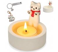 Teppellze Bougeoir en forme de chat mignon avec motif chaton de dessin animé - Plâtre chauffant - Fait à la main - Décoration d'intérieur - Cadeau pour les amoureux des chats - Avec porte-clés gratuit