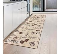 Teppich-Traum Café Chemin de Cuisine Beige avec Dos en Gel et Inscription en Marron, 80 x 150 cm