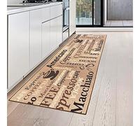 Teppich-Traum Coffee Tapis de Cuisine Beige avec Dos en Gel et Inscription en Marron, 80 x 200 cm