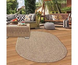 Teppich-Traum Extérieur Moderne Robuste Aspect Jute résistant aux intempéries Balcon Jardin terrasse 140x200 cm Ovale
