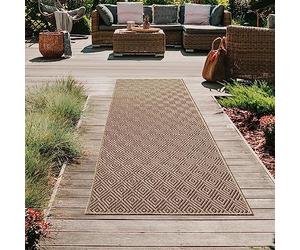 Teppich-Traum Intérieur et extérieur, Coureur Long, Motif Losanges, Robuste, Moderne, pour terrasse Balcon Jardin, résistant aux intempéries, Aspect Jute, 80 x 250 cm