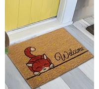 Teppich-Traum Paillasson Moderne en Coco Durable • Motif Chat coloré • Jaune Marron Orange, 40 x 60 cm