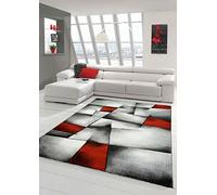 Teppich-Traum Salon Designer Tapis Contemporain Tapis Moquette à Motif Diamant Contour de Coupe Rouge Gris Blanc Noir Größe 200 x 290 cm