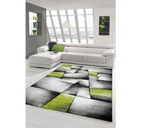 Teppich-Traum Salon Designer Tapis Contemporain Tapis Moquette à Motif Diamant Contour de Coupe Vert Gris Blanc Noir Größe 120x170 cm