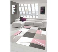 Teppich-Traum Salon Designer Tapis Contemporain Tapis Moquette avec des Couleurs Diamants Contour coupées Motif Pastel Rose crème Beige Gris foncé Größe 80 x 300 cm