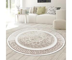 Teppich-Traum Séjour Chambre Tapis Grand à Poils Courts Design Moderne Noble Orient Brillant Ornements Crème Beige 200 cm Ronde