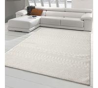 Teppich-Traum Tapis à Poils Courts Effet Haut-Bas - Petits Motifs Zig-Zag & Croix - crème, 120 x 170 cm