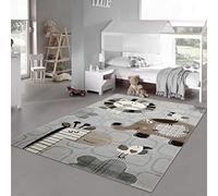 Teppich-Traum Tapis Chambre d'enfant Tapis de Jeu Animaux de Zoo Girafe Oiseaux Éléphant Lion Gris Brun crème - Entretien Facile & résistant Größe 160x230 cm