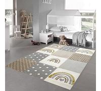 Teppich-Traum Tapis Chambre d'enfant Tapis de Jeu Arc-en-Ciel Pois Cœurs Beige Gris crème - très résistant Größe 200 x 290 cm