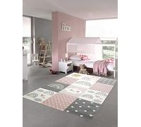 Teppich-Traum Tapis Chambre d'enfant Tapis de Jeu Arc-en-Ciel Pois Cœurs Nuages Rose crème Gris - très résistant Größe 200 x 290 cm