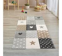 Teppich-Traum Tapis Chambre d'enfant Tapis de Jeu Cœurs Étoiles Pois Brun Beige Gris - très résistant Größe 80x150 cm