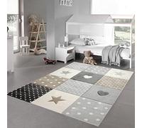 Teppich-Traum Tapis Chambre d'enfant Tapis de Jeu Cœurs Étoiles Pois Brun Beige Gris - très résistant Größe 140x200 cm
