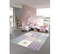 Teppich-Traum Tapis Chambre d'enfant Tapis de Jeu Cœurs Étoiles Pois Lilas Bleu crème - très résistant Größe 200 x 290 cm