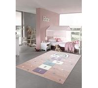Teppich-Traum Tapis Chambre d'enfant Tapis de Jeu Marelle Jeu de Saut Arc-en-Ciel Cœurs Rose Vert crème - antidérapant & Entretien Facile Größe 200 x 290 cm