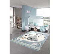 Teppich-Traum Tapis Chambre d'enfant Tapis de Jeu Tente Indienne Lion Zebra Cactus Bleu crème Gris - très résistant Größe 80x150 cm