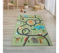 Teppich-Traum Tapis de chambre d'enfant - Antidérapant - Lavable - Motif safari et rue - Motif animaux - Vert - 80 x 150 cm