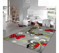 Teppich-Traum Tapis de Chambre d'enfant avec d'adorables Papillons - Vivant & Robuste - Gris, 140 x 200 cm