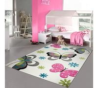 Teppich-Traum Tapis de Chambre d'enfant avec des Papillons | Sympathique pour la Peau | crème Rose, 160 x 230 cm