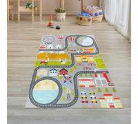 Teppich-Traum Tapis de Chambre d'enfant Motif Ville antidérapant Tissu Plat Absorbant Lavable résistant sans substances nocives Facile d'entretien Durable coloré Gris 80 x 150 cm