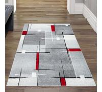 Teppich-Traum Tapis de Couloir Gang résistant à l'usure Motif à Rayures dans des Tons Rouges et Gris discrets 80 x 140 cm