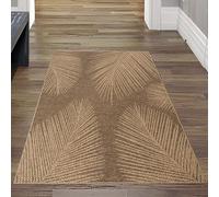Teppich-Traum Tapis de Couloir Indoor- Outdoor résistant aux intempéries avec Motif à Feuilles Discret en Beige Marron 80 x 150 cm