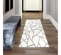 Teppich-Traum Tapis de couloir, salon - Motif géométrique moderne - Lignes épurées - Élégant - Facile d'entretien - Résistant - Élégant accroche-regard - Bleu pétrole doré - 80 x 250 cm