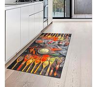Teppich-Traum Tapis de Cuisine avec Dos en Gel antidérapant Lavable avec cuillères de Cuisine et épices colorées, 80 x 150 cm