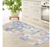 Teppich-Traum Tapis de Cuisine Multicolore Lavable avec Dos en Gel et Motif de Carreaux Oriental, 80 x 150 cm