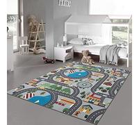 Teppich-Traum Tapis de Jeu avec Paysage Urbain - Grande Roue & Montagnes - Fond en Gris 80x150 cm