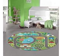 Teppich-Traum Tapis de Jeu avec Paysage Urbain - Grande Roue & Montagnes - Prairie en Vert Taille 160 cm Rond