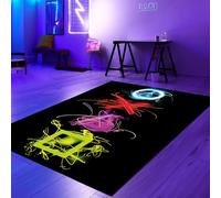 Teppich-Traum Tapis de Jeu captivant avec des Symboles néon colorés voyants sur Fond Noir, 140 x 200 cm