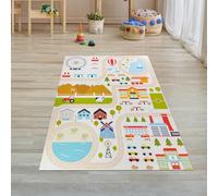 Teppich-Traum Tapis de Jeu pour Chambre d'enfant Motif Ville antidérapant Tissu Plat Facile à Lavable résistant sans substances nocives Facile d'entretien Durable coloré Beige 80 x 150 cm