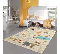 Teppich-Traum Tapis de jeu pour chambre d'enfant - Tapis de jeu safari - Tapis de rue - Antidérapant - Beige - 140 x 200 cm