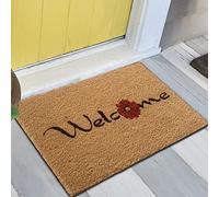 Teppich-Traum Tapis de Propreté Durable en Coco • antibactérien • décoré avec Une Fleur Rouge, 45 x 75 cm